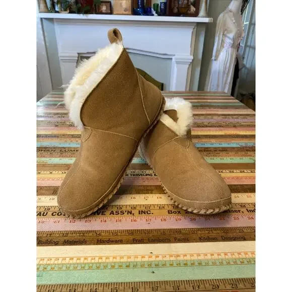 The Vermont Country Store Shearling Leather Bootie Slippers Soft Sole Sz 10 - Picture 2 of 12
